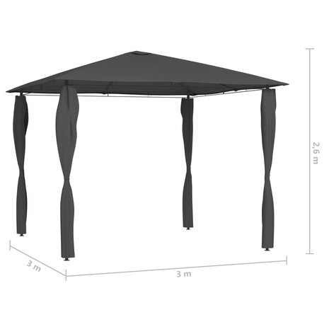 Prieel met paalhoezen 160 g/m&sup2; 3x3x2,6 m antracietkleurig 4