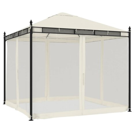 Prieel met zijwanden van gaas 2,93x2,93 m staal cr&egrave;mekleurig 2