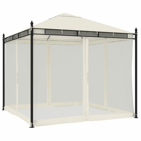 Prieel met zijwanden van gaas 2,93x2,93 m staal cr&egrave;mekleurig 5