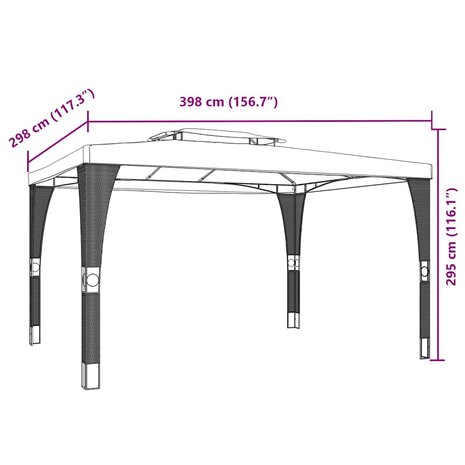 Prieel met dubbel dak 3,98x2,98 m staal cr&egrave;mekleurig 8