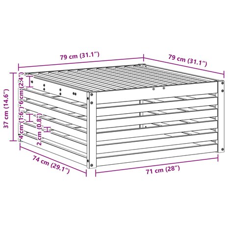 Buiten Voetenbank Naturel 79 x 79 x 37 cm Massief Acaciahout 7