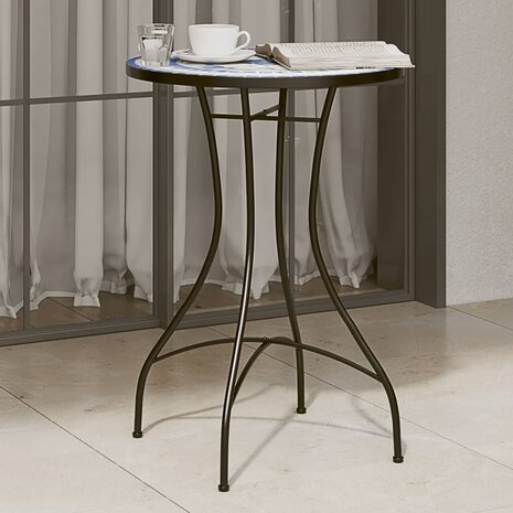 Bistrotafel &Oslash; 50x70 cm keramiek blauw en wit 1