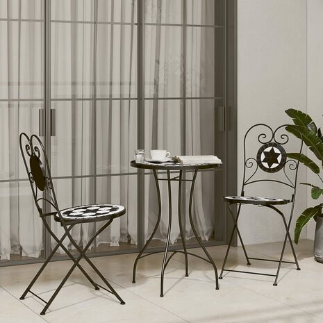 Bistrotafel moza&iuml;ek &Oslash;50x70 cm keramiek zwart en wit 3