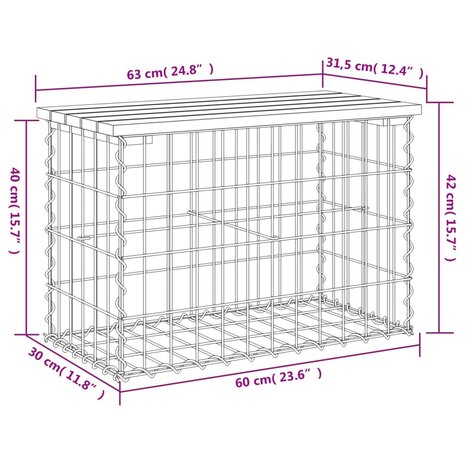 Tuinbank schanskorfontwerp 63x31,5x42 cm ge&iuml;mpregneerd hout 8