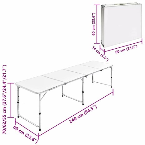 Campingtafel inklapbaar en verstelbaar 240x60 cm aluminium 4