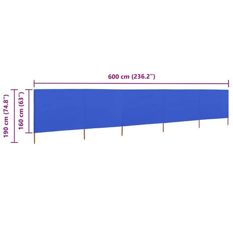 Windscherm 5-panelen 600x160 cm stof azuurblauw 6