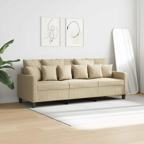 Driezitsbank 180 cm stof cr&egrave;mekleurig 3
