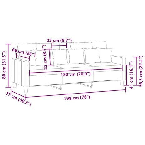 Driezitsbank 180 cm stof cr&egrave;mekleurig 9
