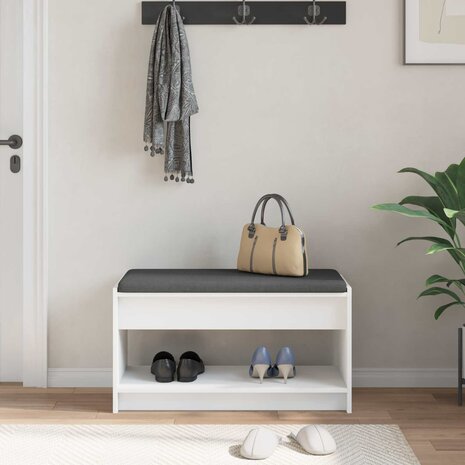 Halbank Wit 83 x 38 x 45 cm Ge&iuml;ndustrialiseerd hout en stof 4