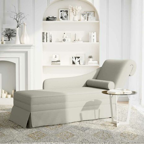 Chaise longue met bolster en rechterarmleuning fluweel cr&egrave;me 2