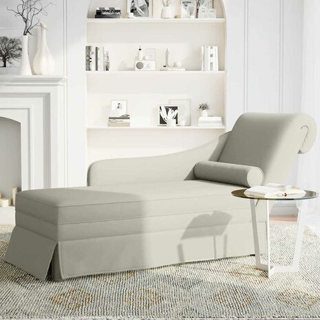 Chaise longue met bolster en rechterarmleuning fluweel cr&egrave;me 3
