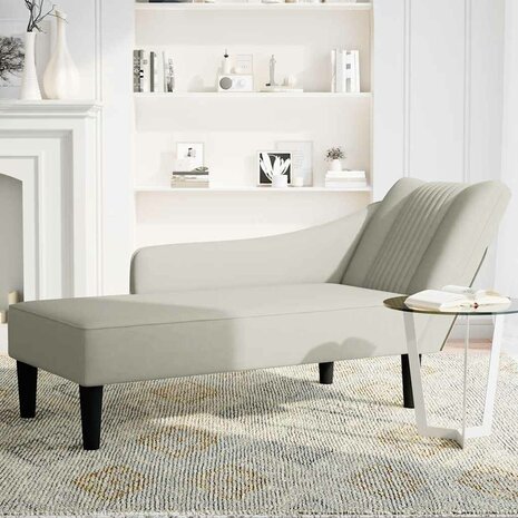 Chaise longue met rechterarmleuning fluweel cr&egrave;mekleurig 3