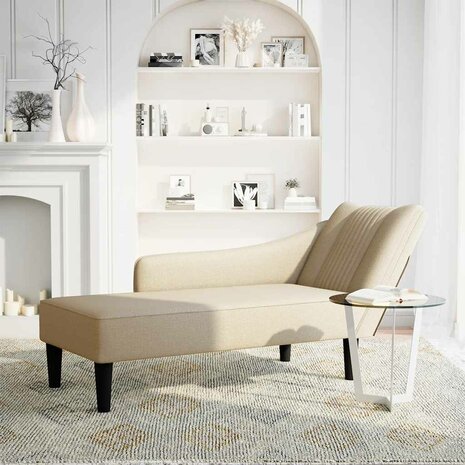 Chaise longue met rechterarmleuning stof cr&egrave;mekleurig 2