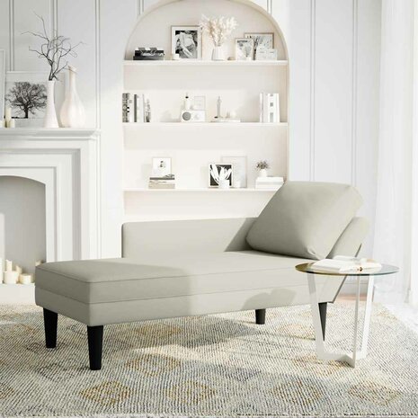 Chaise longue met kussen&rechterarmleuning fluweel cr&egrave;mekleurig 2