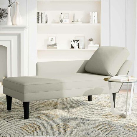 Chaise longue met kussen&rechterarmleuning fluweel cr&egrave;mekleurig 3