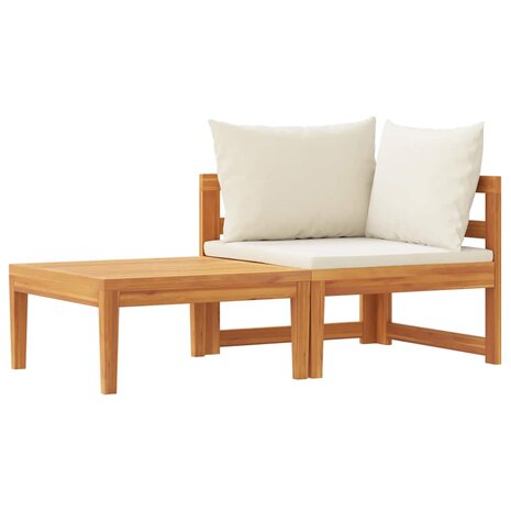 2-delige Loungeset met cr&egrave;mewitte kussens acaciahout 2
