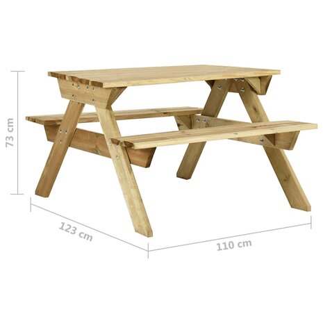 Picknicktafel met banken 110x123x73 cm ge&iuml;mpregneerd grenenhout 6