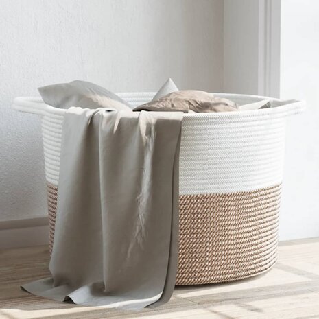 Wasmand &Oslash; 55x36 cm katoen bruin en wit 1