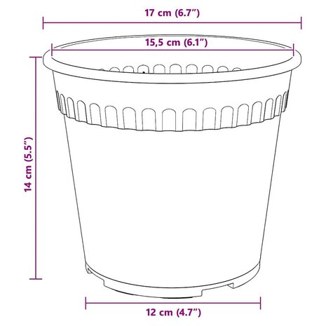 Ronde Bloempot 6 pcs Zwart &Oslash; 17 x 14 cm Kunststof 9