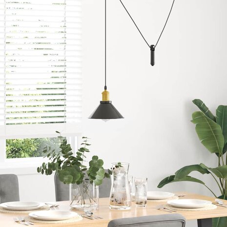 Hanglamp in hoogte verstelbaar E27 &Oslash;22 cm metaal glanzend zwart 3