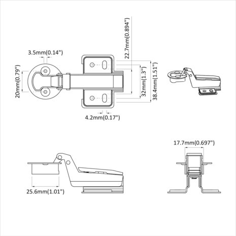 Scharnier 2 pcs Zilver 35 mm IJzer 9