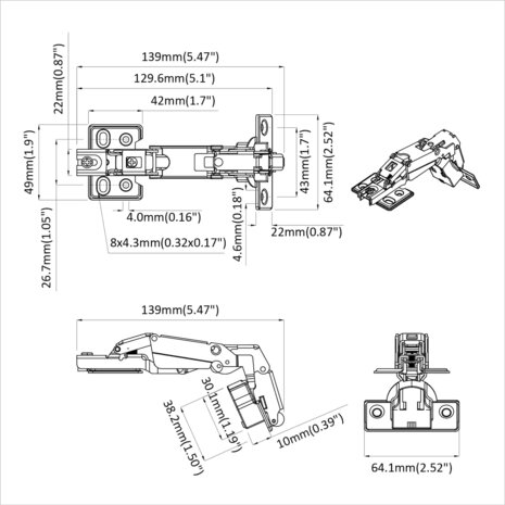 Scharnier 2 pcs Nikkel 139 x 64,1 x 10 mm IJzer 9