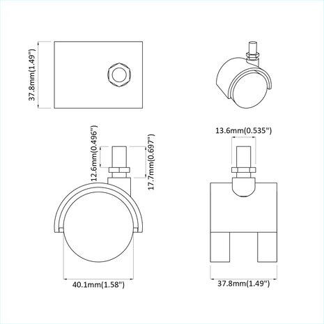 Wielen 12 pcs Zwart 40,1 x 37,8 mm PP en IJzer 9