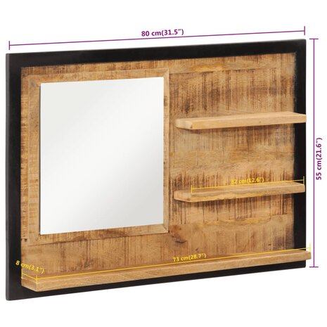 Spiegel met schappen 80x8x55 cm glas en massief mangohout 7