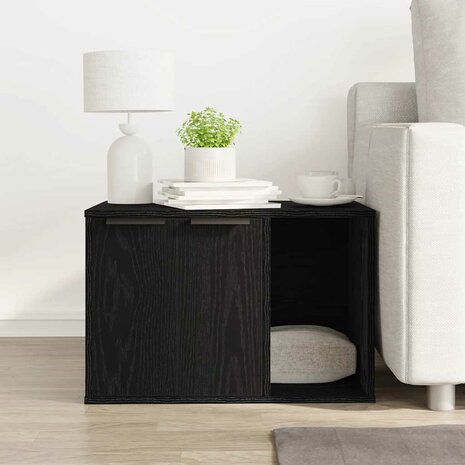 Kattenbakkast zwart eiken 60x40x40 cm bewerkt hout 3
