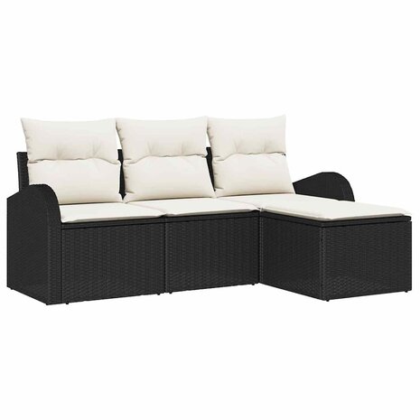Bankstel met kussen met opslag 4 pcs Zwart en Wit poly rattan 2