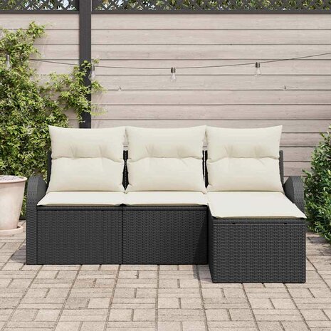 Bankstel met kussen met opslag 4 pcs Zwart en Wit poly rattan 3
