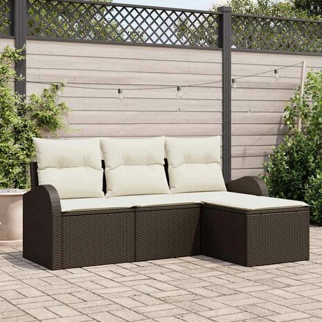 Bankstel met kussen met opslag 4 pcs Bruin en wit poly rattan 1