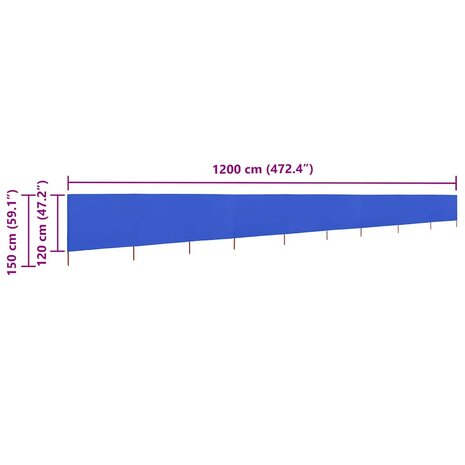 Windscherm 9-panelen 1200x120 cm stof azuurblauw 6