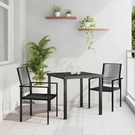 Tuin eettafelset 3 pcs Zwart Gepoedercoat staal 1