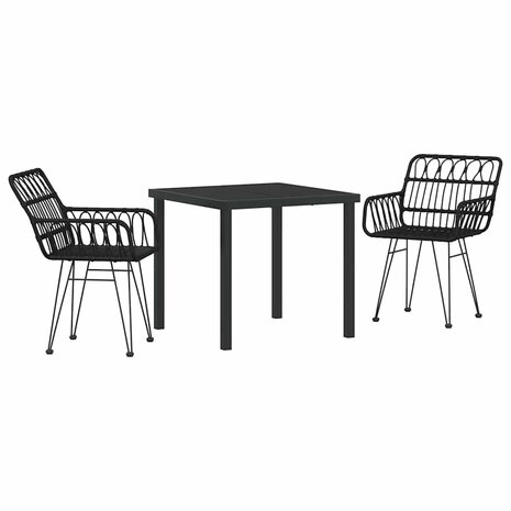 Tuin eettafelset 3 pcs Zwart Gepoedercoat staal 2