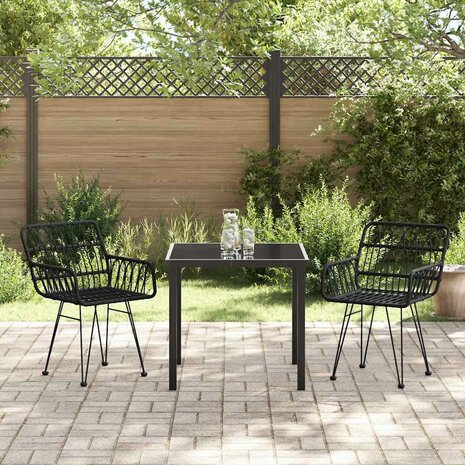 Tuin eettafelset 3 pcs Zwart Gepoedercoat staal 4