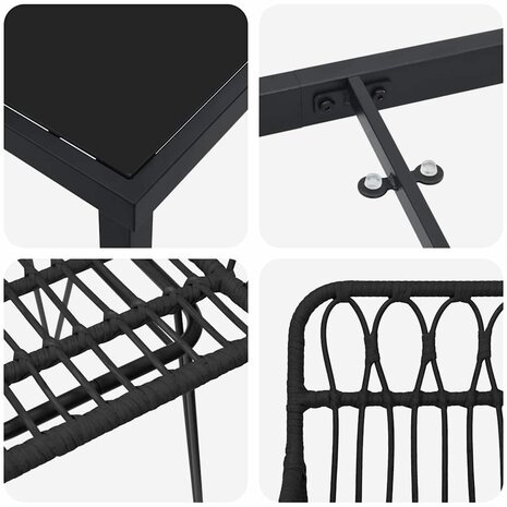 Tuin eettafelset 3 pcs Zwart Gepoedercoat staal 8