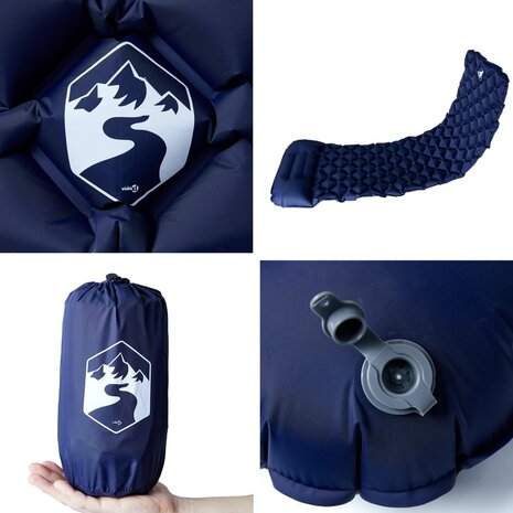 Kampeermatras met kussen opblaasbaar 1-persoons marineblauw 5