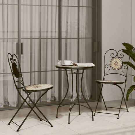 Bistrotafel moza&iuml;ek &Oslash;50x70 cm keramiek terracottakleurig en wit 3