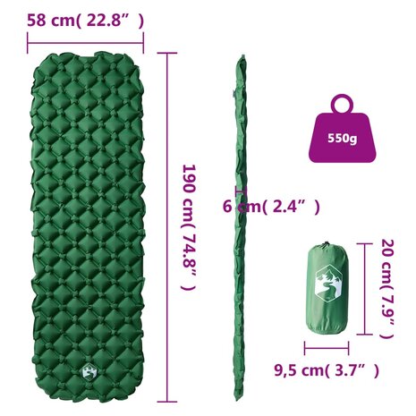 Kampeermatras opblaasbaar 190x58x6 cm 1- persoons groen 6