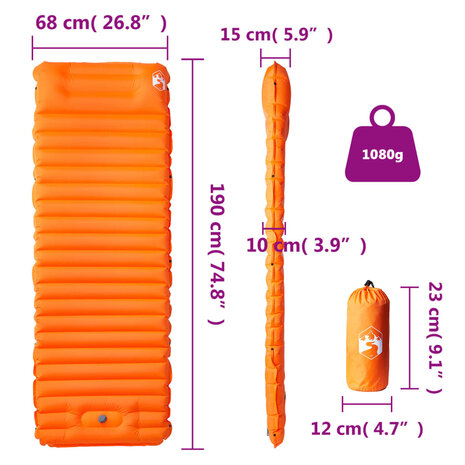 Kampeermatras met kussen zelfopblazend 1-persoons oranje 6