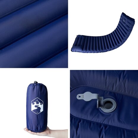 Kampeermatras met kussen zelfopblazend 1-persoons marineblauw 5