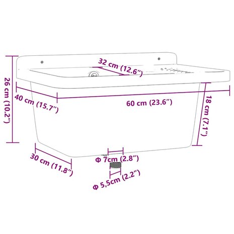 Spoelbak wandgemonteerd 60x40x28 cm hars wit 10