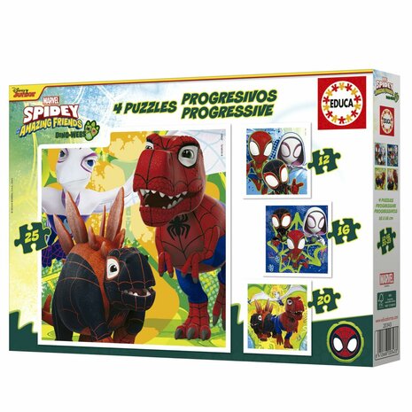 Set van 4 Puzzels Educa Dino Spidey 12 Onderdelen 16 Onderdelen 20 Onderdelen 25 Onderdelen (4 Stuks) 7