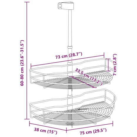 Draadmand keuken 2-laags 180 graden 75x38x80 cm zilverkleurig 10