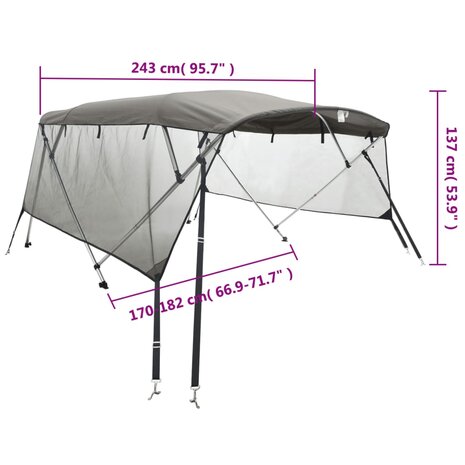 Biminitop 4 bogen met mesh zijwanden 243x(170-182)x137 cm 12