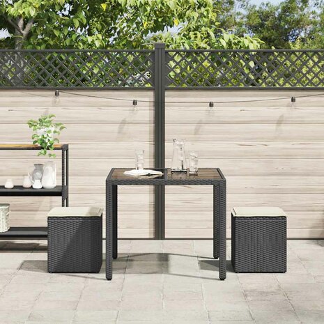 Tuinkrukken met kussens 2 st 40x40x43 cm poly rattan zwart 3