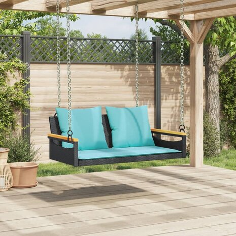 Schommelbank met kussens 109x62x40 cm poly rattan zwart 3