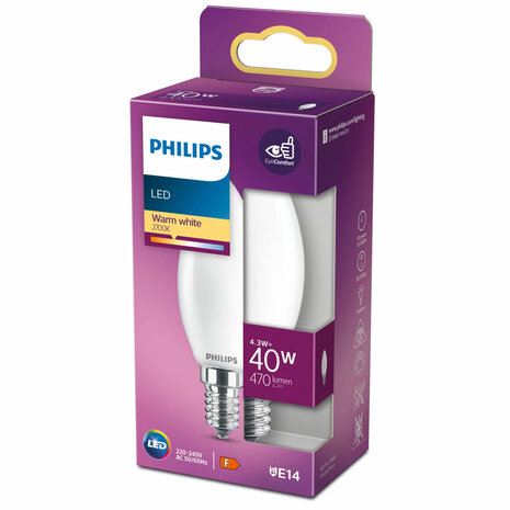 Ledlamp Kaars Philips Equivalent  40 W Multicolour E14 F 4,3 W (2700k) 3