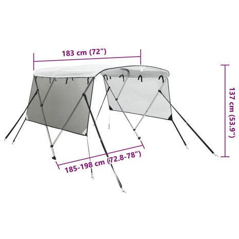Biminitop 3 bogen met mesh zijwanden 183x(185-198)x137 cm 12